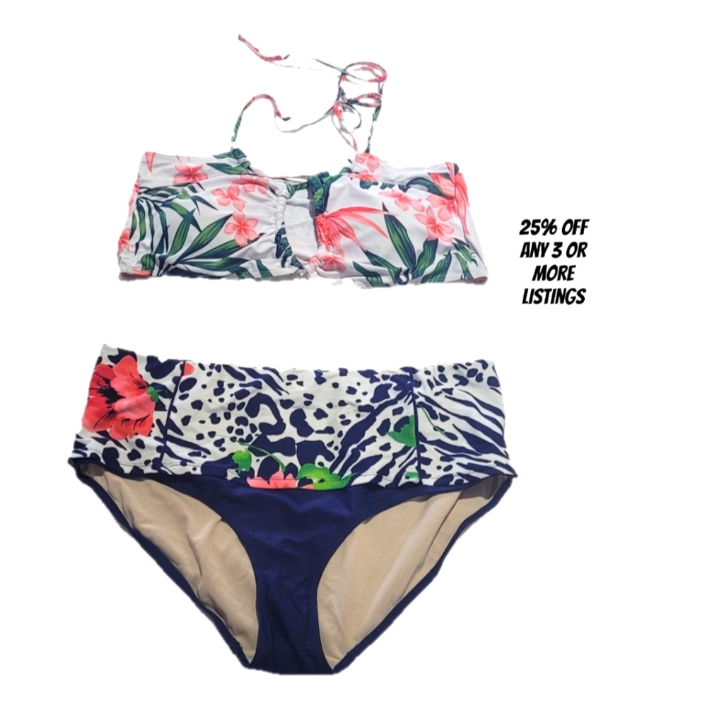 Tropical Palm Floral Graphic Print Plus Size 3X 14 Bikini Swimsuit Swimwear Pool
